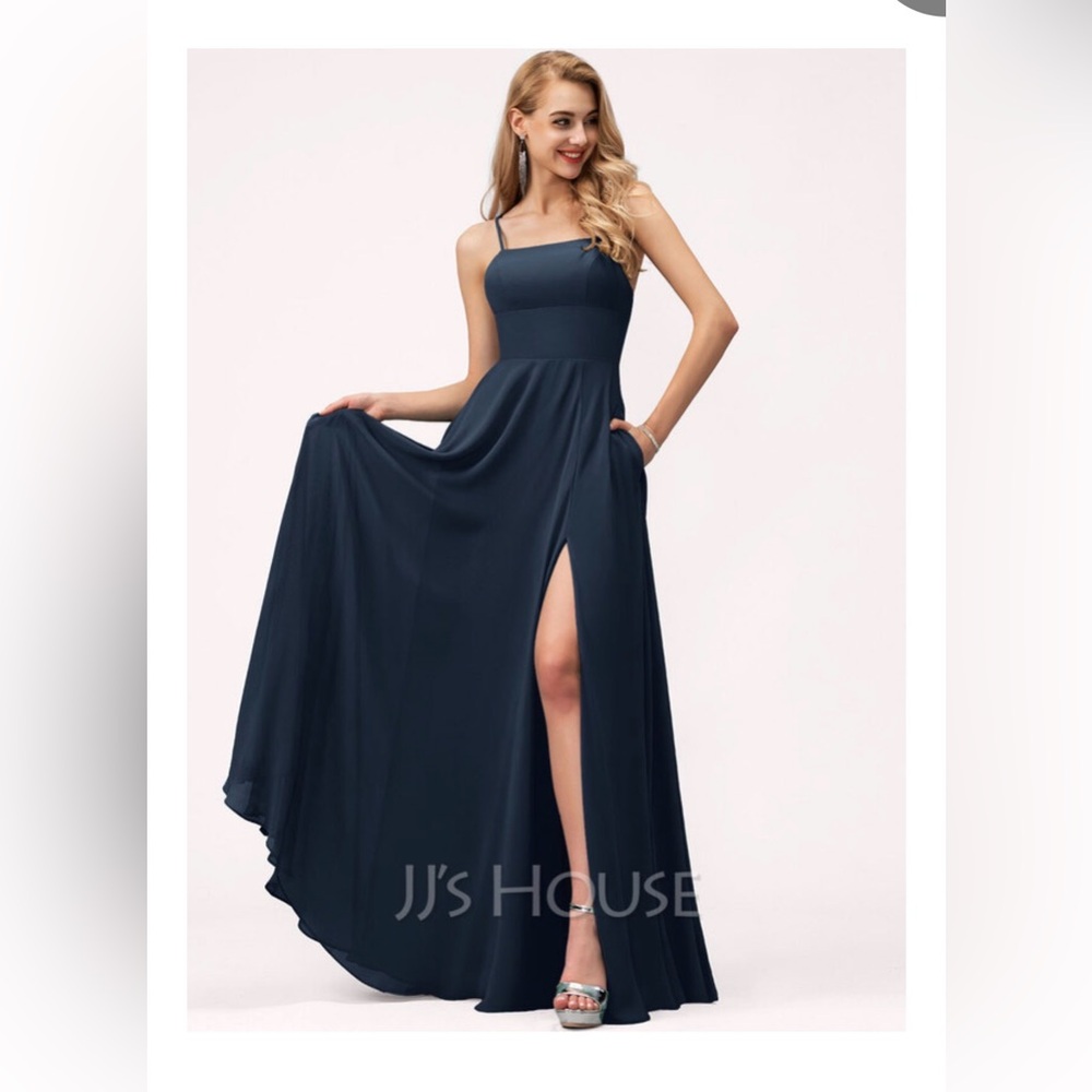 NWOT JJs house Halter a-line bridesmaid prom gown formal navy dark blue dress
